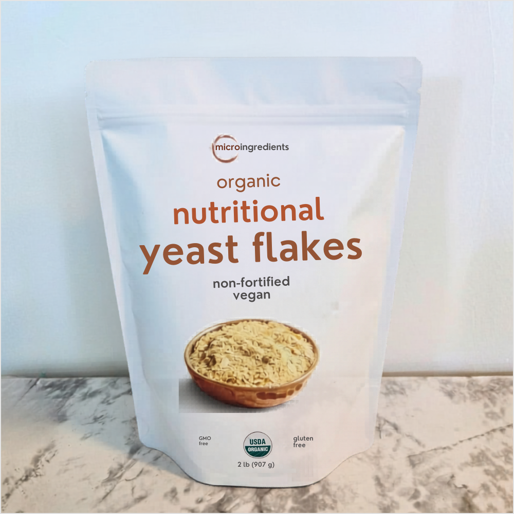 Embrobi product thumbnail for MicroIngredients organic non-fortified nutritional yeast flakes, a pantry add-in for savory cheesy flavor and nourishing everyday meals.