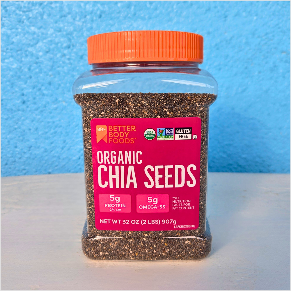 Embrobi product thumbnail for BetterBody Foods Organic chia seeds, a fiber-rich pantry add-in for chia pudding, dressings, and gut microbiome support.