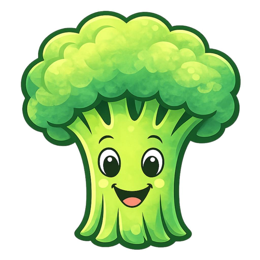 Smiling bright green broccoli character with a white outline, used as the Embrobi site icon and favicon.