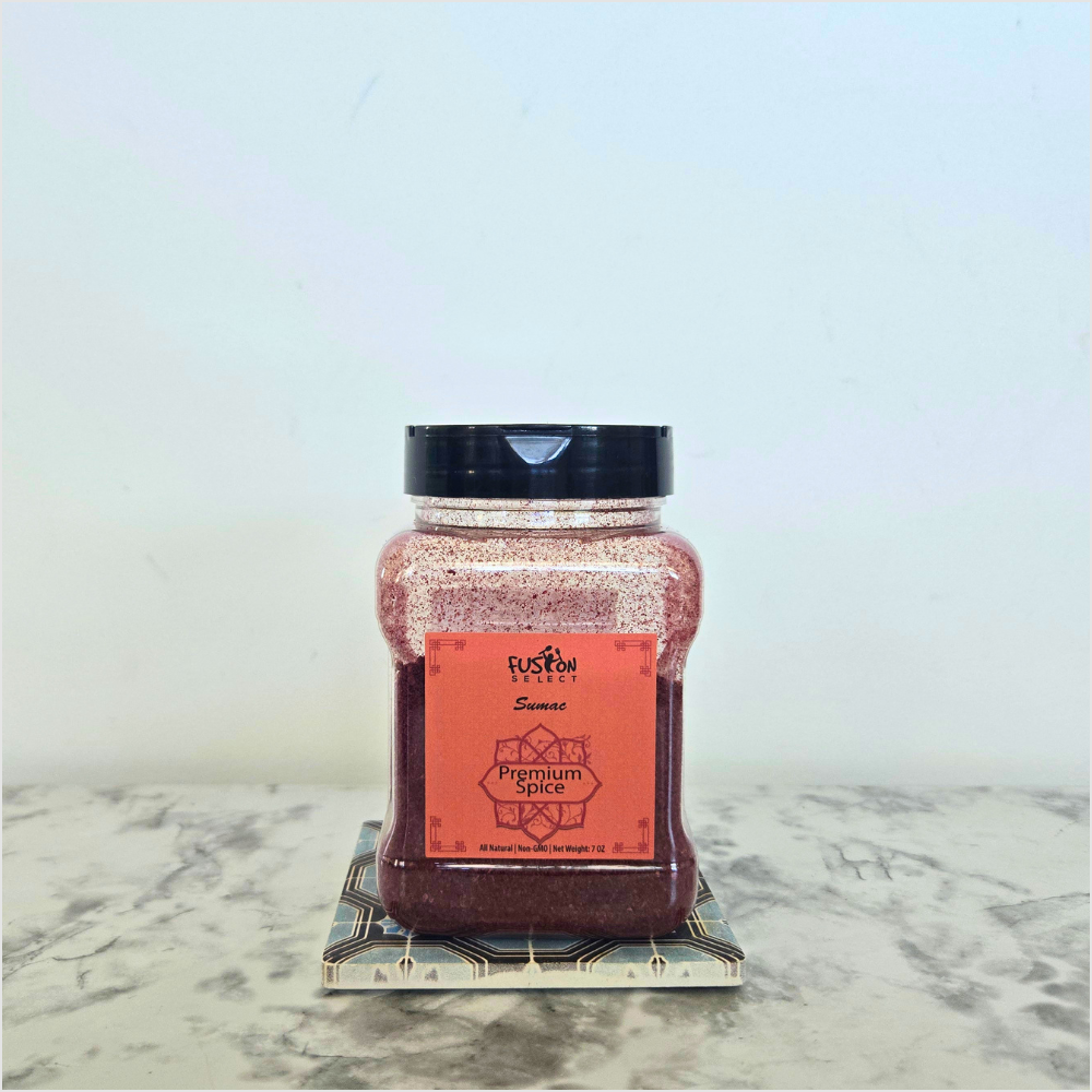 Fusion Select pure sumac spice, a tangy salt-free seasoning for adding bright flavor to low-sodium meals.